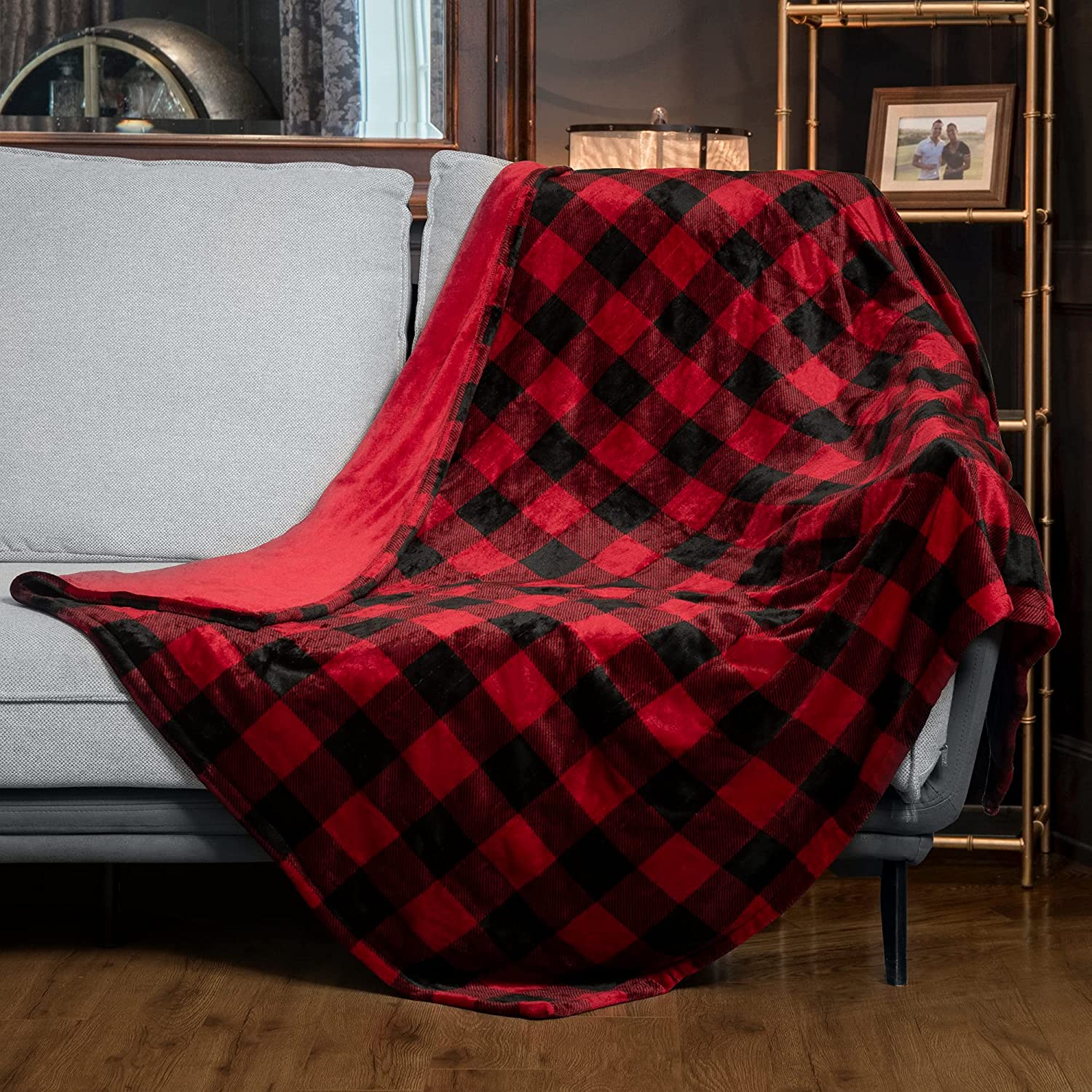 Rød-sort ternet blød flannel elektrisk varmeplaid