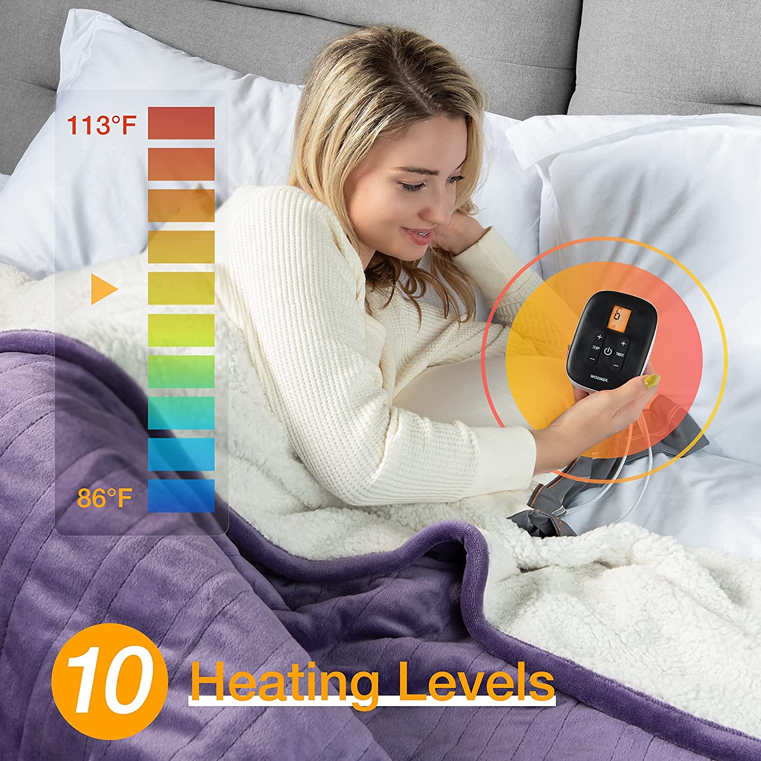 Paarse elektrische verwarmingsdeken 62" x 84" in flanel Sherpa