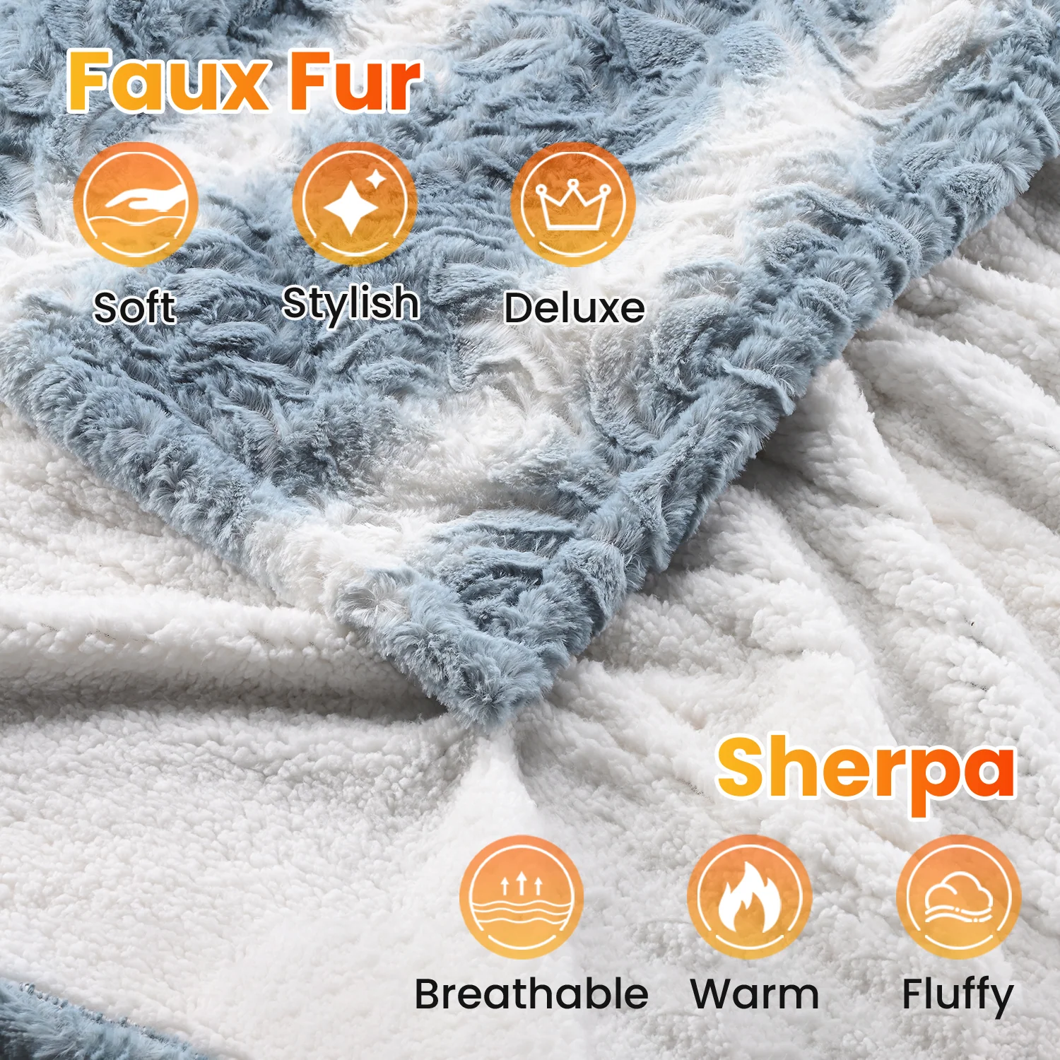 Blå og hvid blomstret elektrisk varmetæppe i faux fur og sherpa med dobbelt betjening