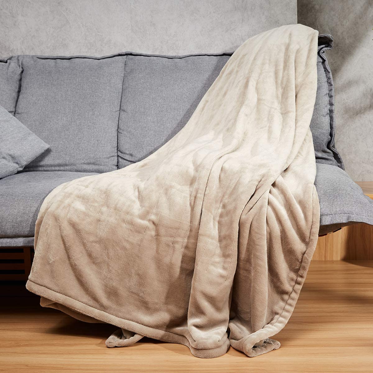 Taupe Electric Heating Blanket 77 x 84 Inch Fluffy Velvet Throw
