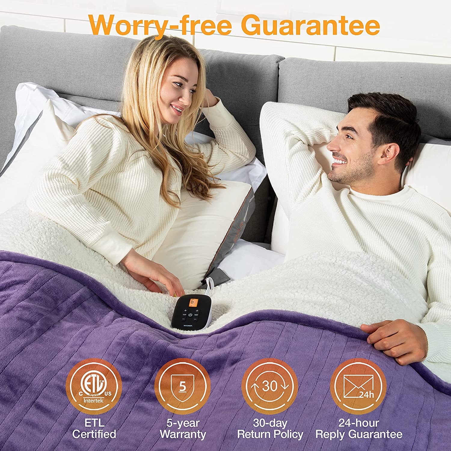 Coperta elettrica riscaldante - viola 84"x 90"