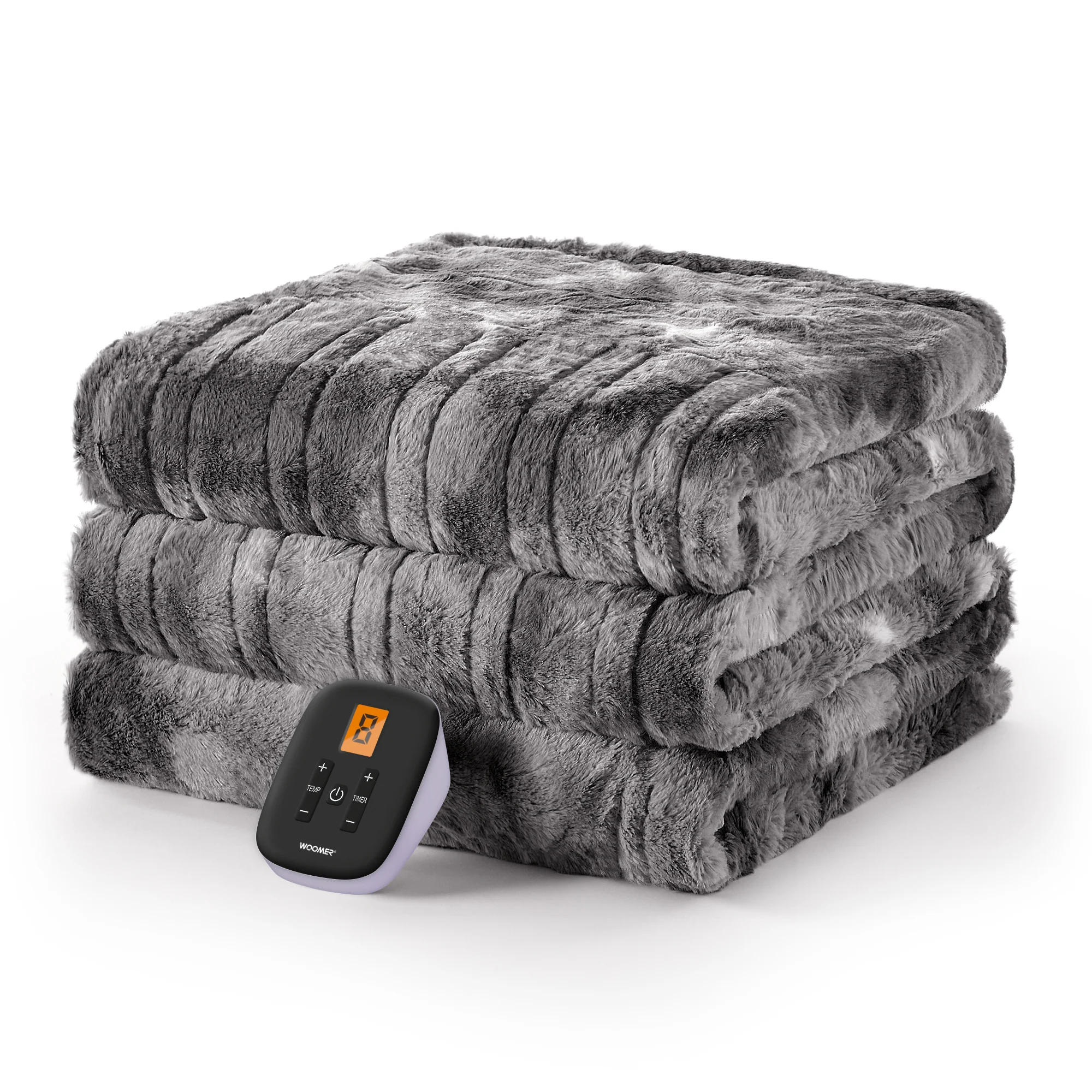 Electric Heating Blanket in Marble Grey, 77 x 84 Inch Faux Fur Microplush