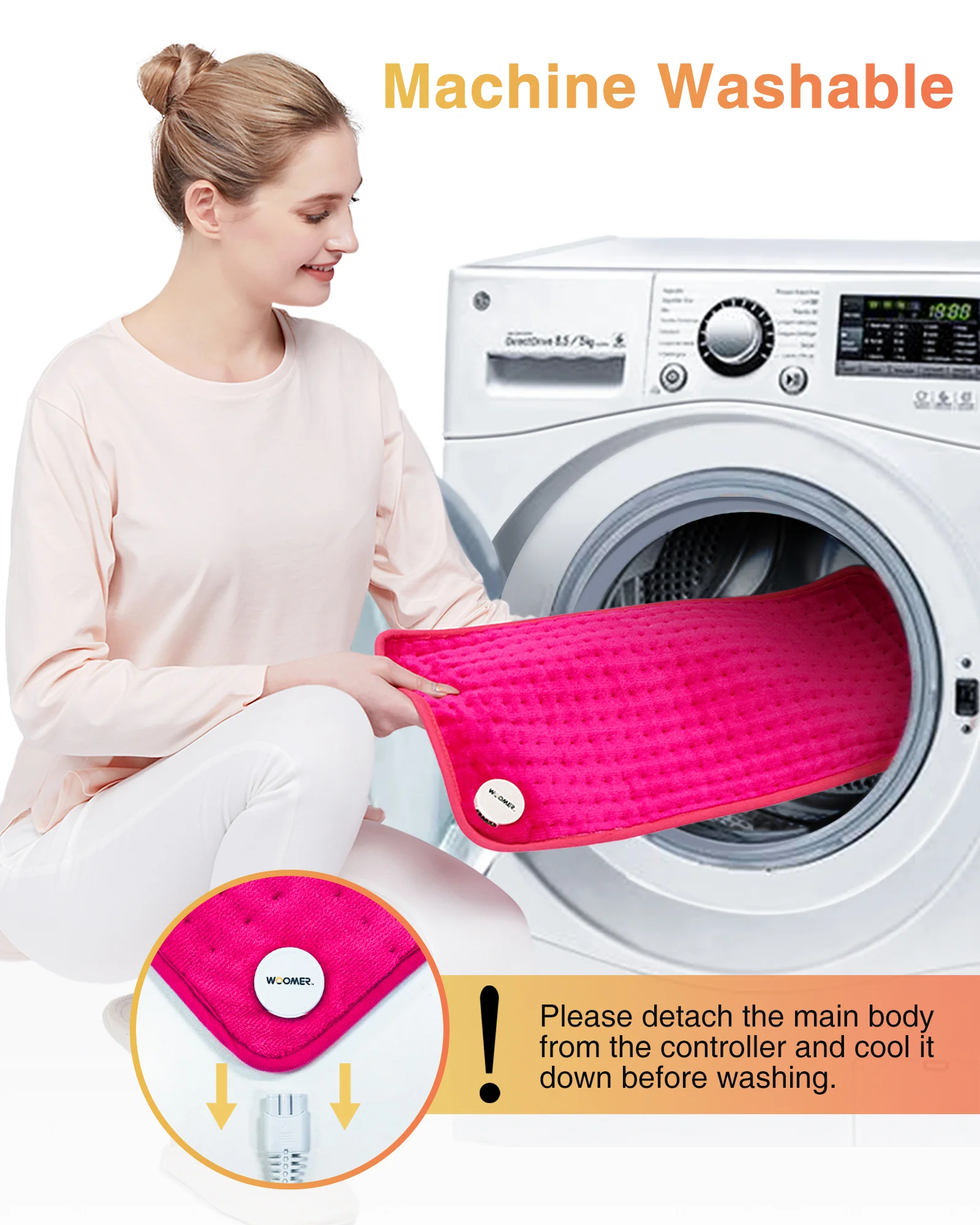 Electric Heating Pad Magenta 17"x 33" for Back and Neck Relief