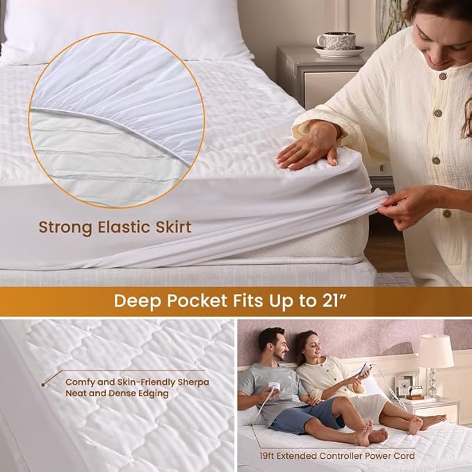 Fantico Queen Electric Heated Mattress Pad, 60 x 80 in Dual Control Bed Warmer