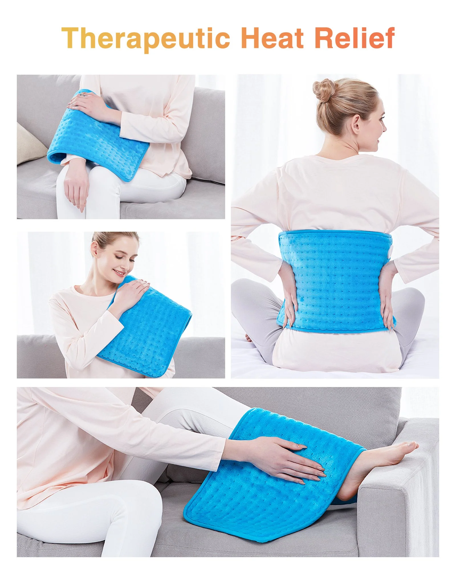 Electric Heating Pad for Back and Shoulders, Blue 17 x 33 Inch
