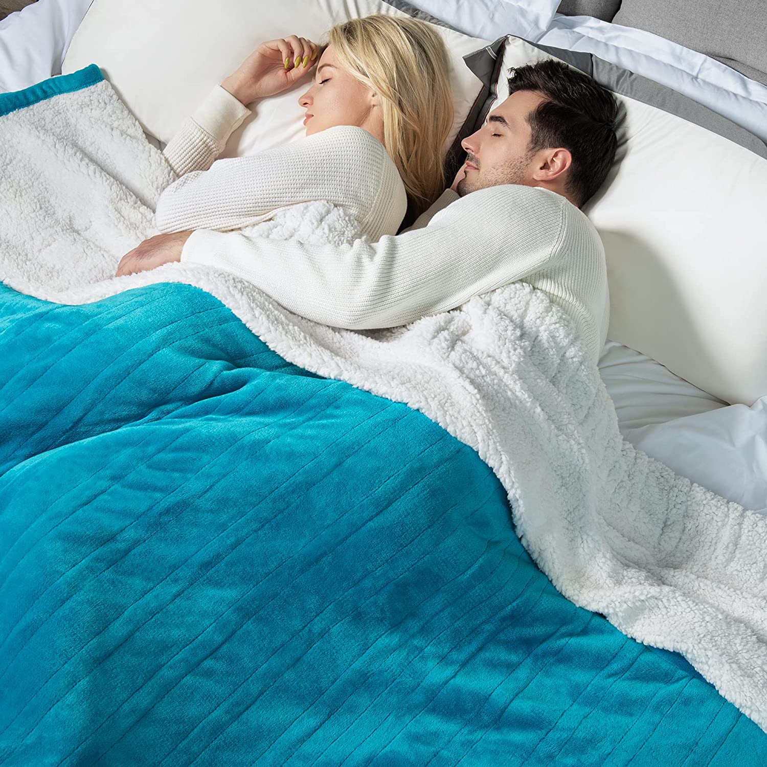 Electric Heating Blanket Teal 77"x84" in Flannel Sherpa with 10 Heat Settings