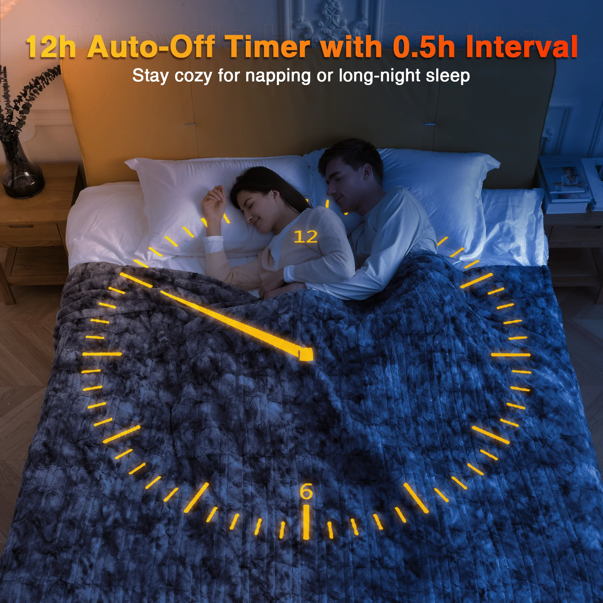 Elektrische Heizdecke mit Dualsteuerung, Marmorgrau, 90"x 100"