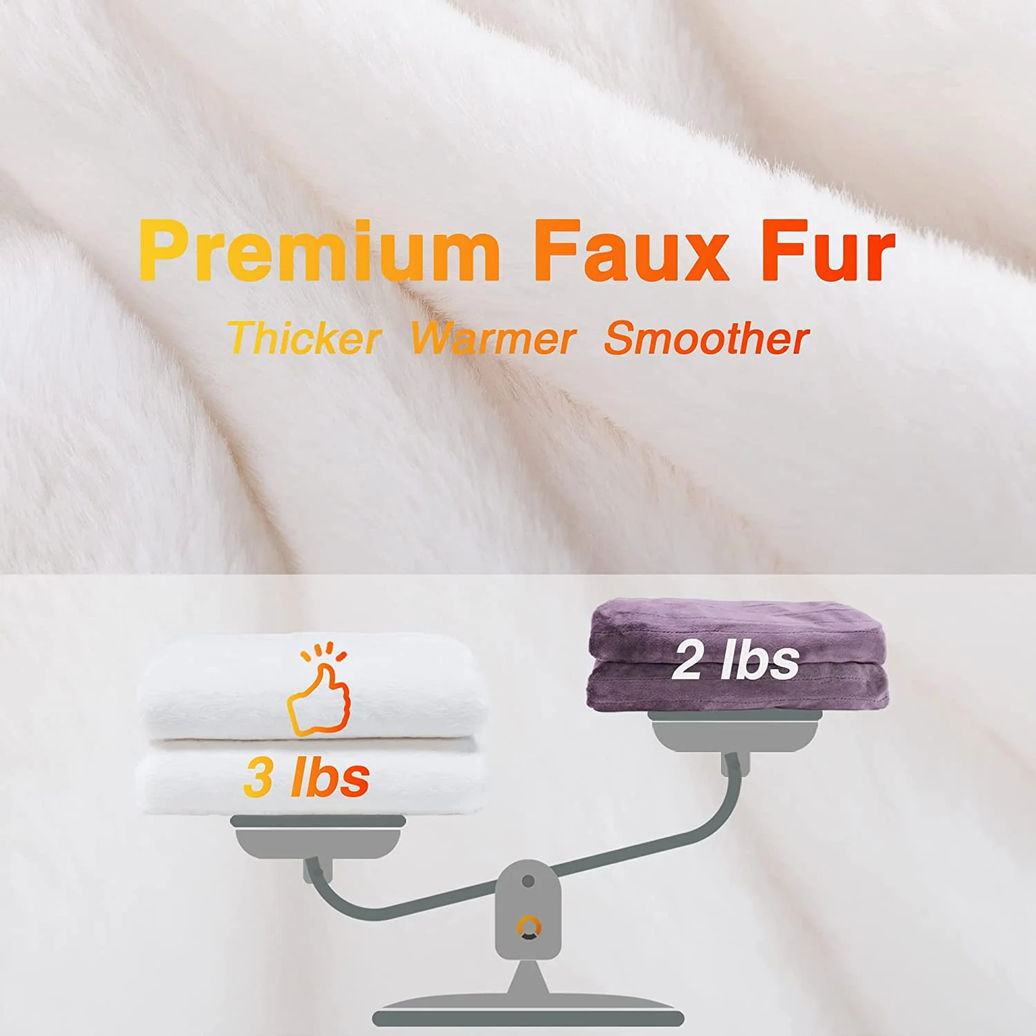 Ivory Faux Rabbit Fur Electric Heating Throw