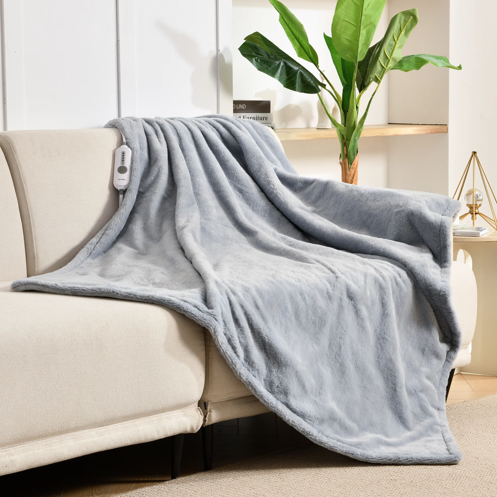 Light Grey Soft Faux Fur Electric Heating Throw