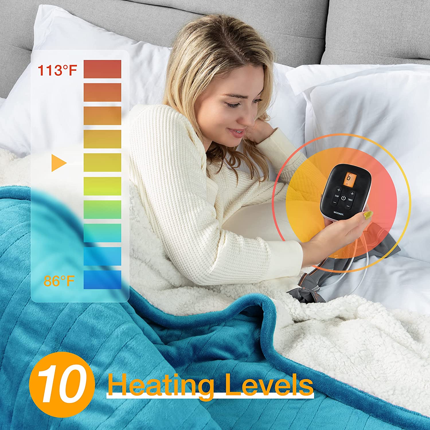 Electric Heating Blanket Teal 77"x84" in Flannel Sherpa with 10 Heat Settings