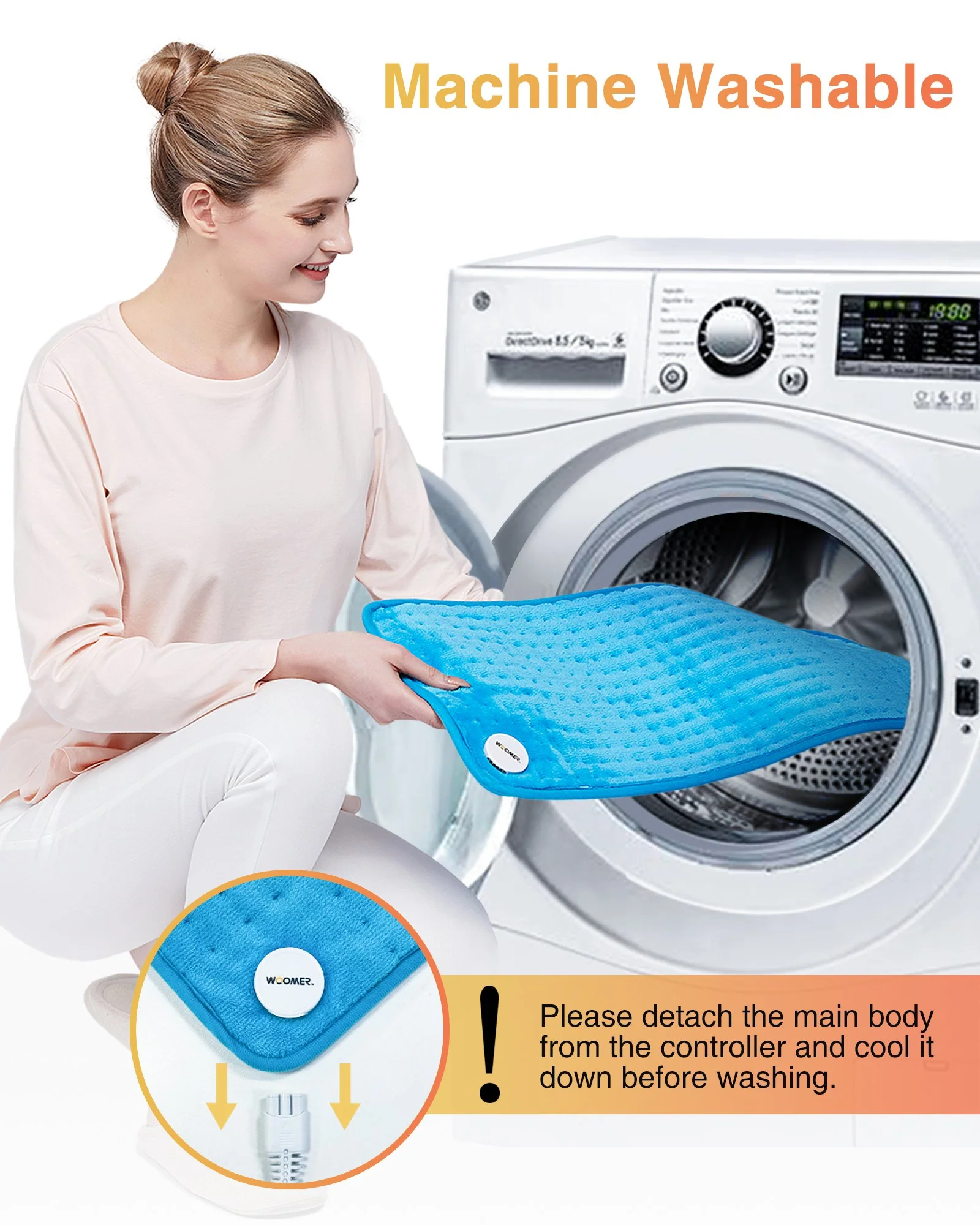 Electric Heating Pad for Back and Shoulders, Blue 17 x 33 Inch