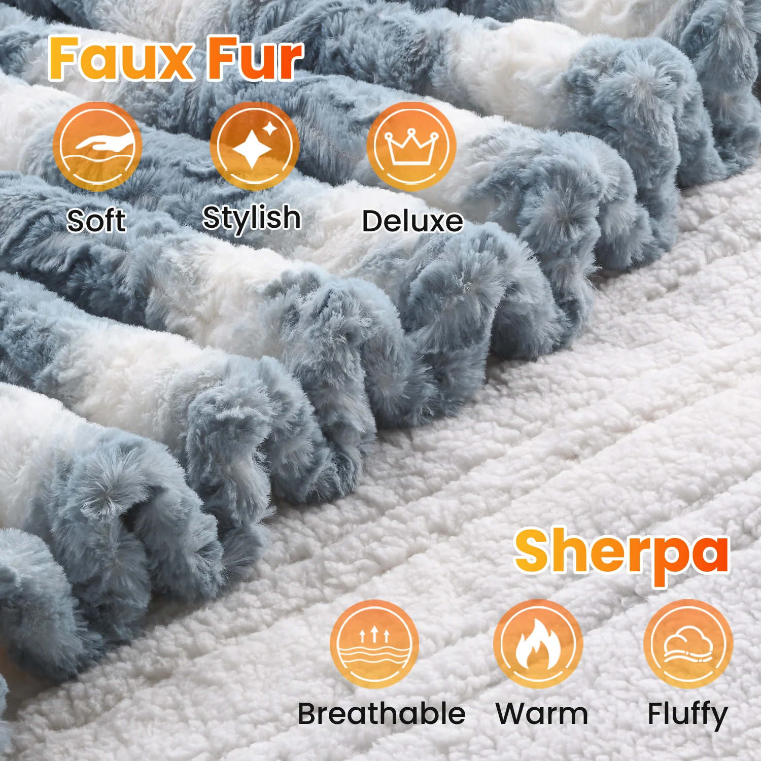 Blå og hvid blomstret elektrisk varmetæppe i faux fur og sherpa med dobbelt betjening