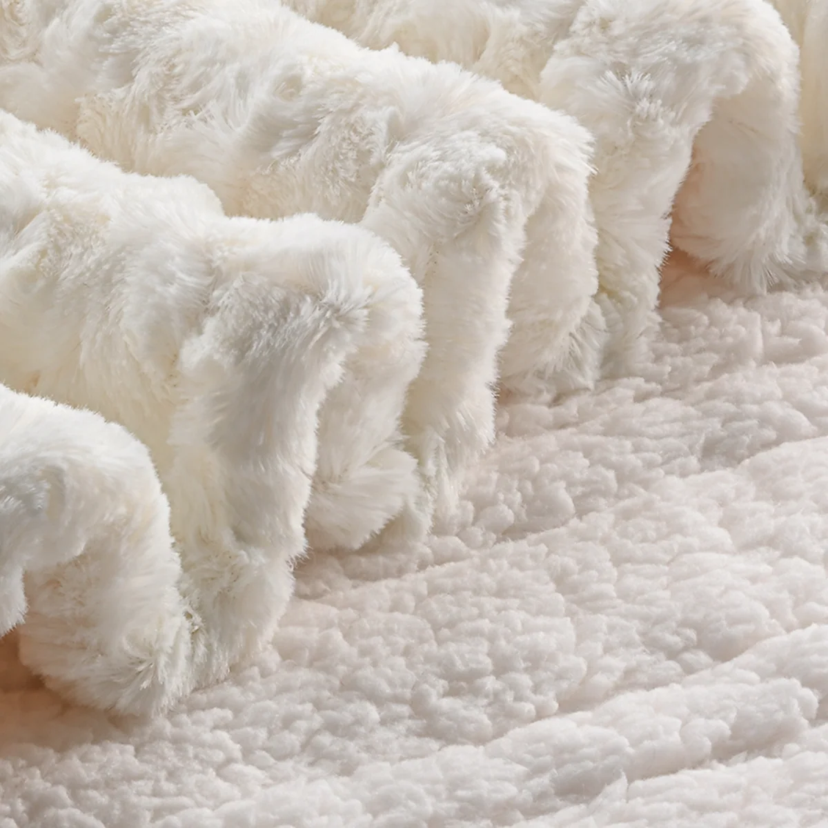 White Faux Fur & Soft Sherpa Electric Heated Blanket with Rose Flower Patterns