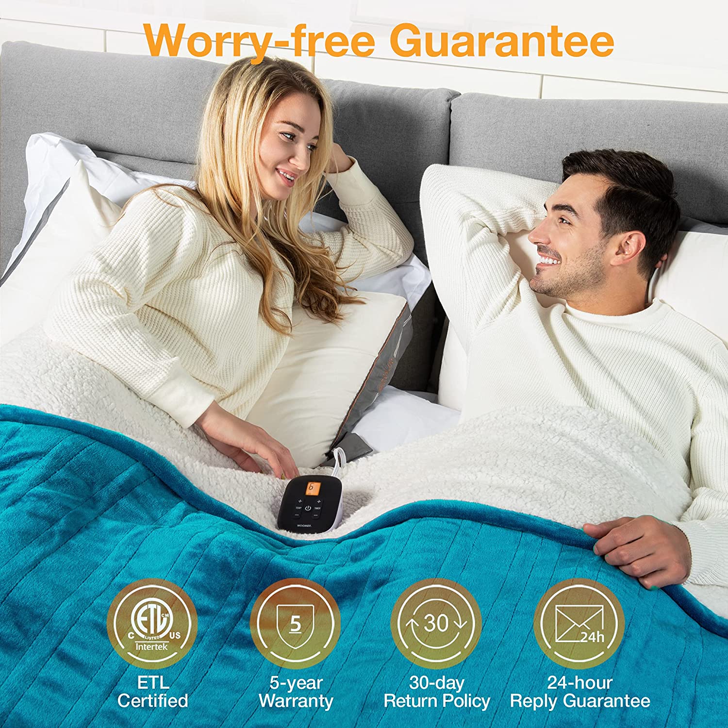 Teal Electric Heating Blanket, 62 x 84 Inches, Flannel Sherpa Heated Throw