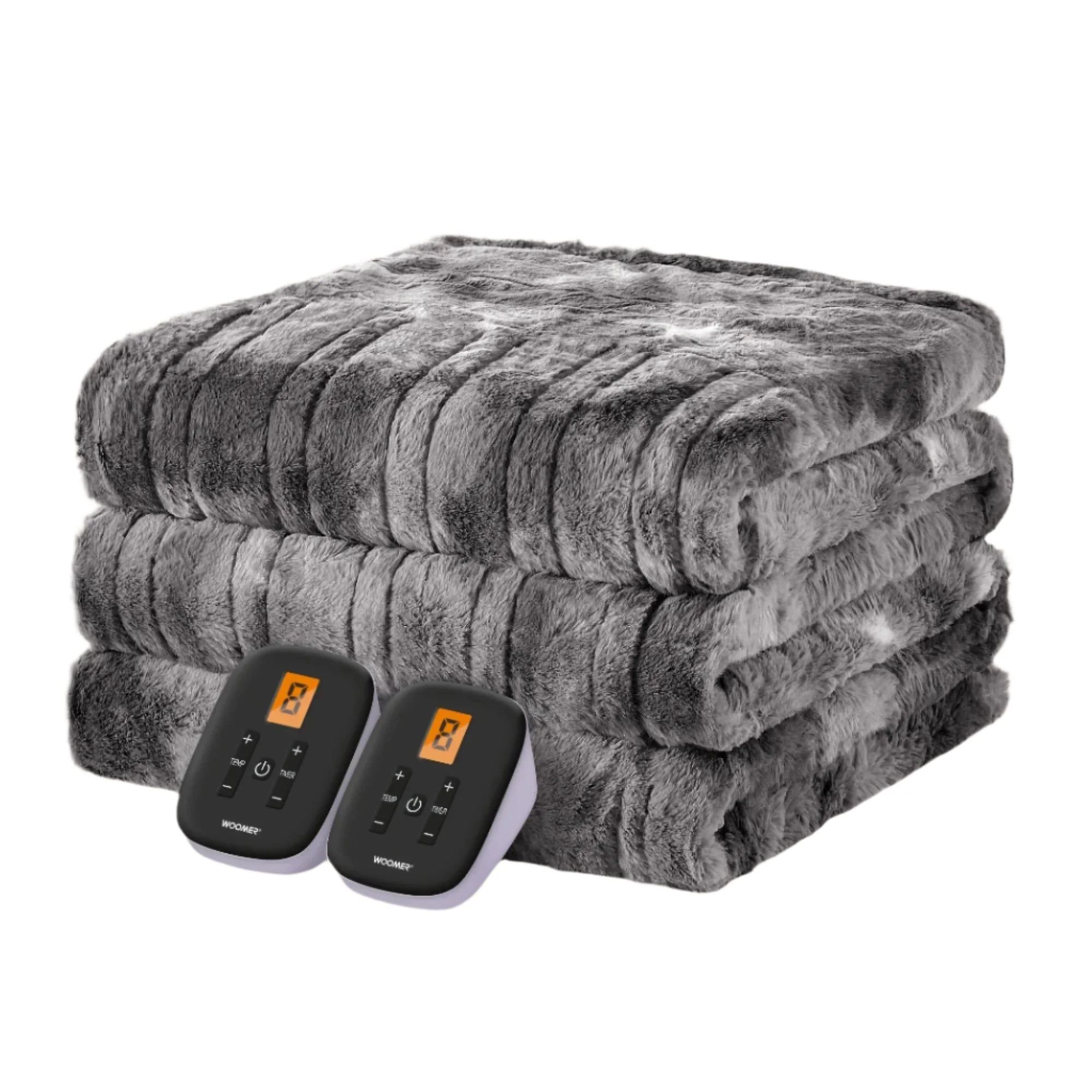 Electric Heating Blanket in Marble Grey, 84 x 90 Inch Faux Fur Microplush