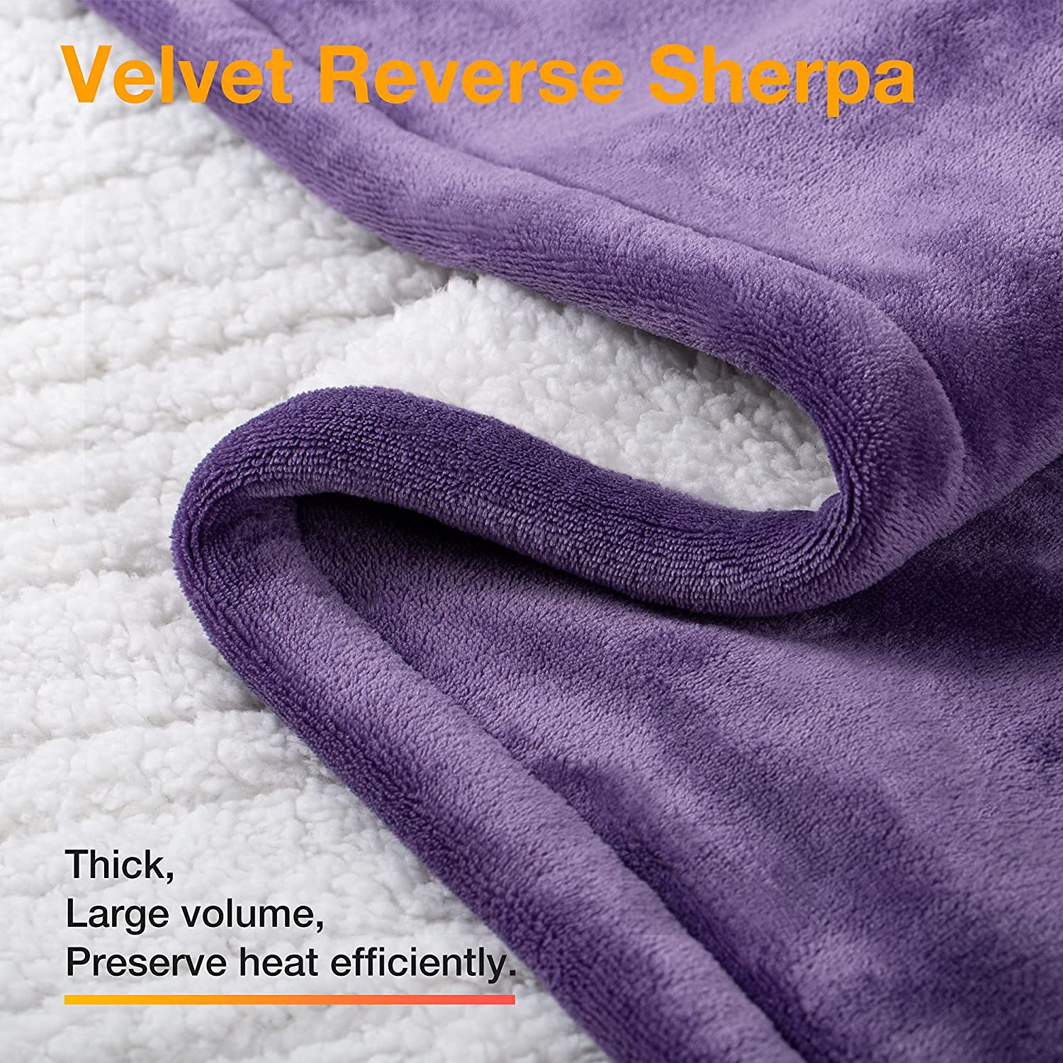Paarse elektrische verwarmingsdeken 62" x 84" in flanel Sherpa