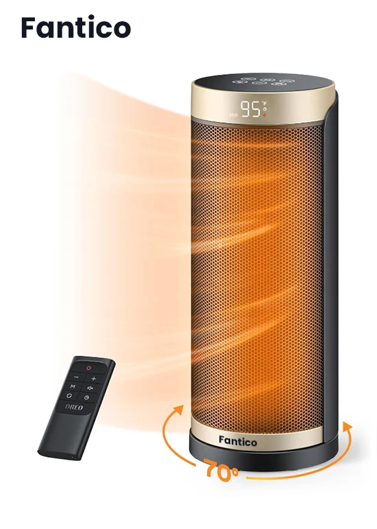 FANTICO Przenośna elektryczna nagrzewnica z termostatem, 1500W/750W, cicha ceramiczna nagrzewnica z wentylatorem, ogrzewa 200 stóp kwadratowych, do biura i na biurko, srebrna